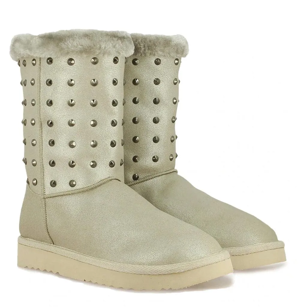 Saint Cassandra Metal Studded Grey Suede Snug Boots