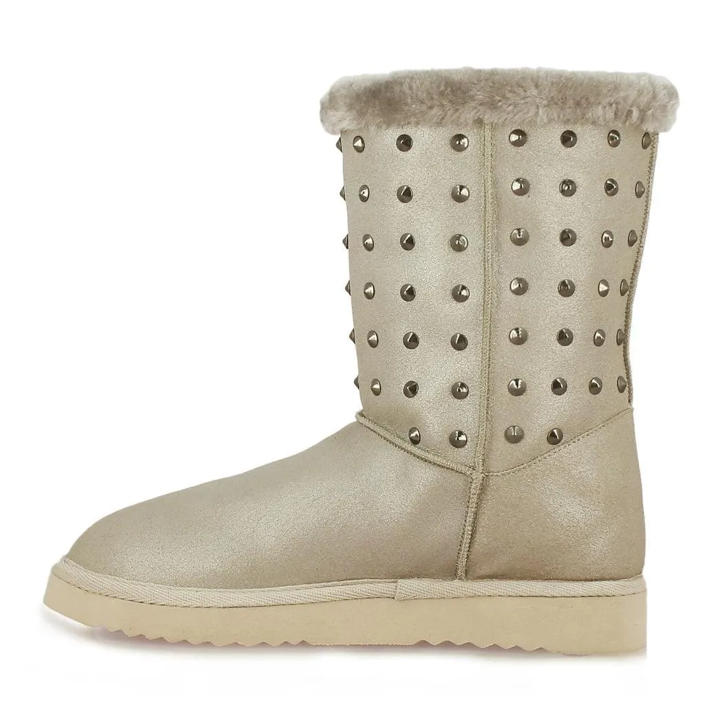 Saint Cassandra Metal Studded Grey Suede Snug Boots