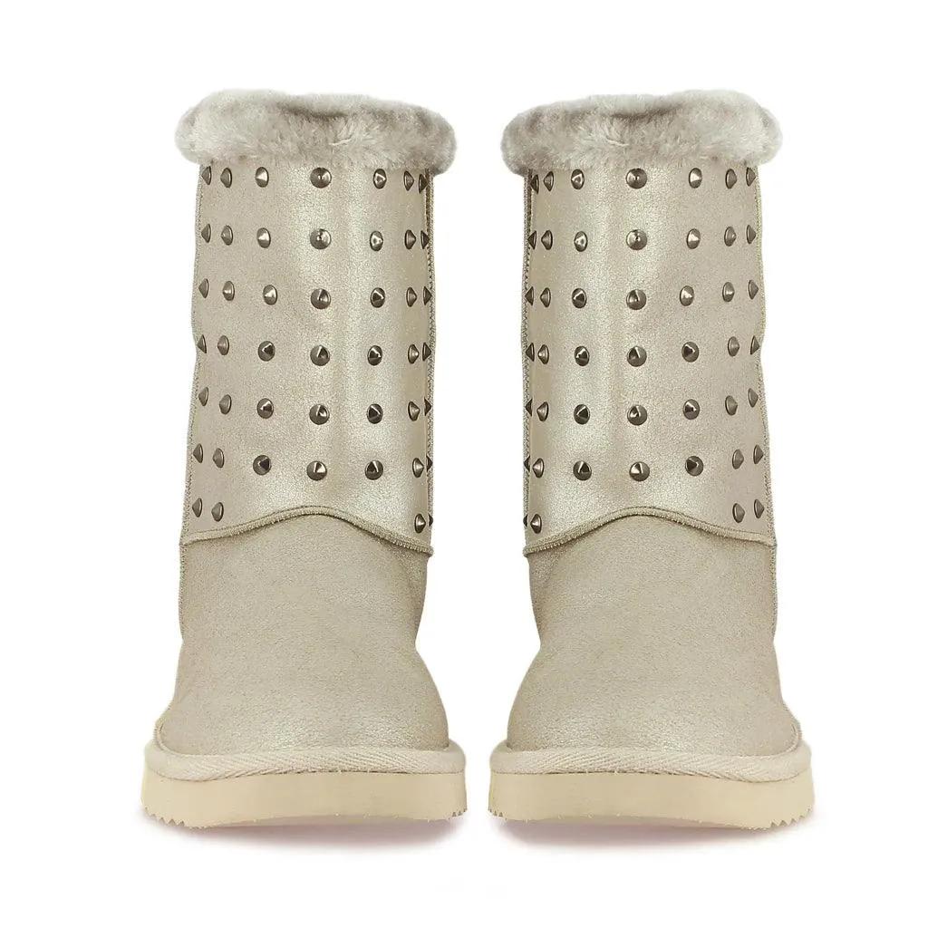 Saint Cassandra Metal Studded Grey Suede Snug Boots