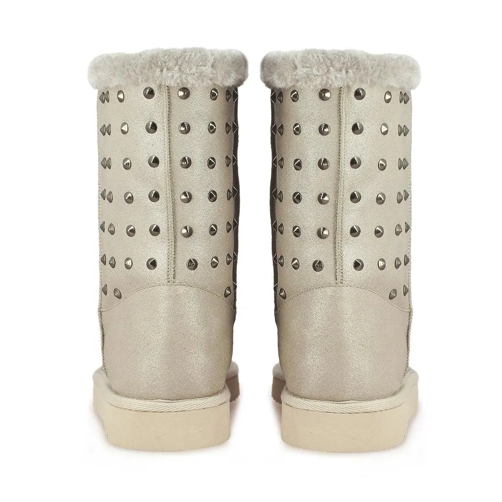 Saint Cassandra Metal Studded Grey Suede Snug Boots