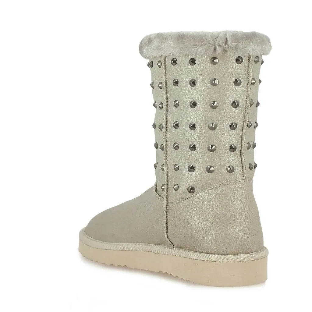 Saint Cassandra Metal Studded Grey Suede Snug Boots