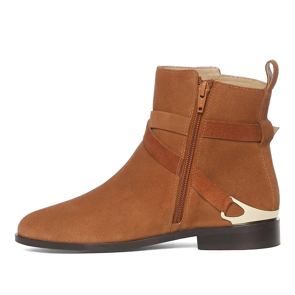 Saint Cathie Buckle Decor Tan Leather Ankle Boots