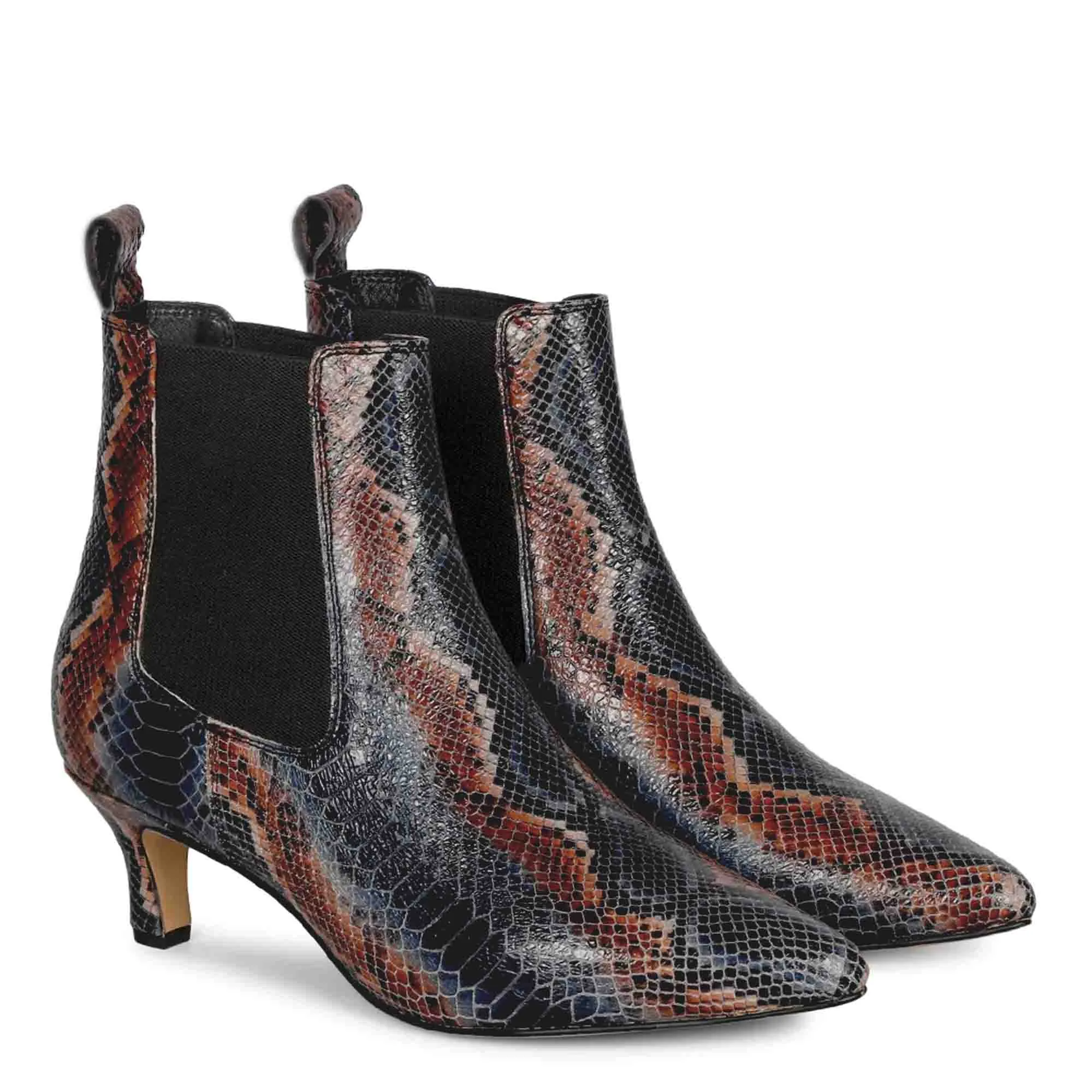 Saint Chloé Snake Print Leather Kitten Heel Ankle Boots