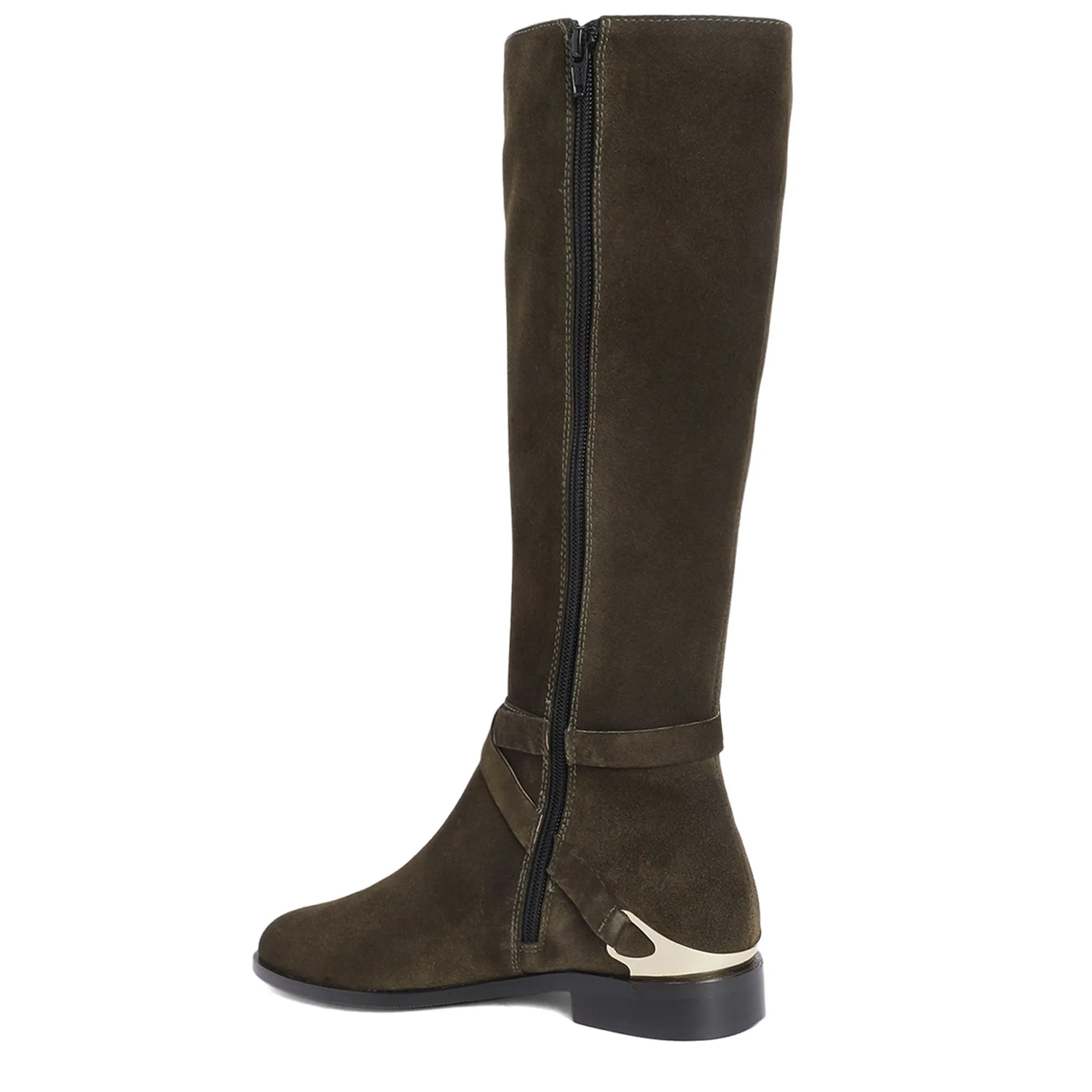 Saint Damaris Suede Olive Decorative Leather Knee High Boots