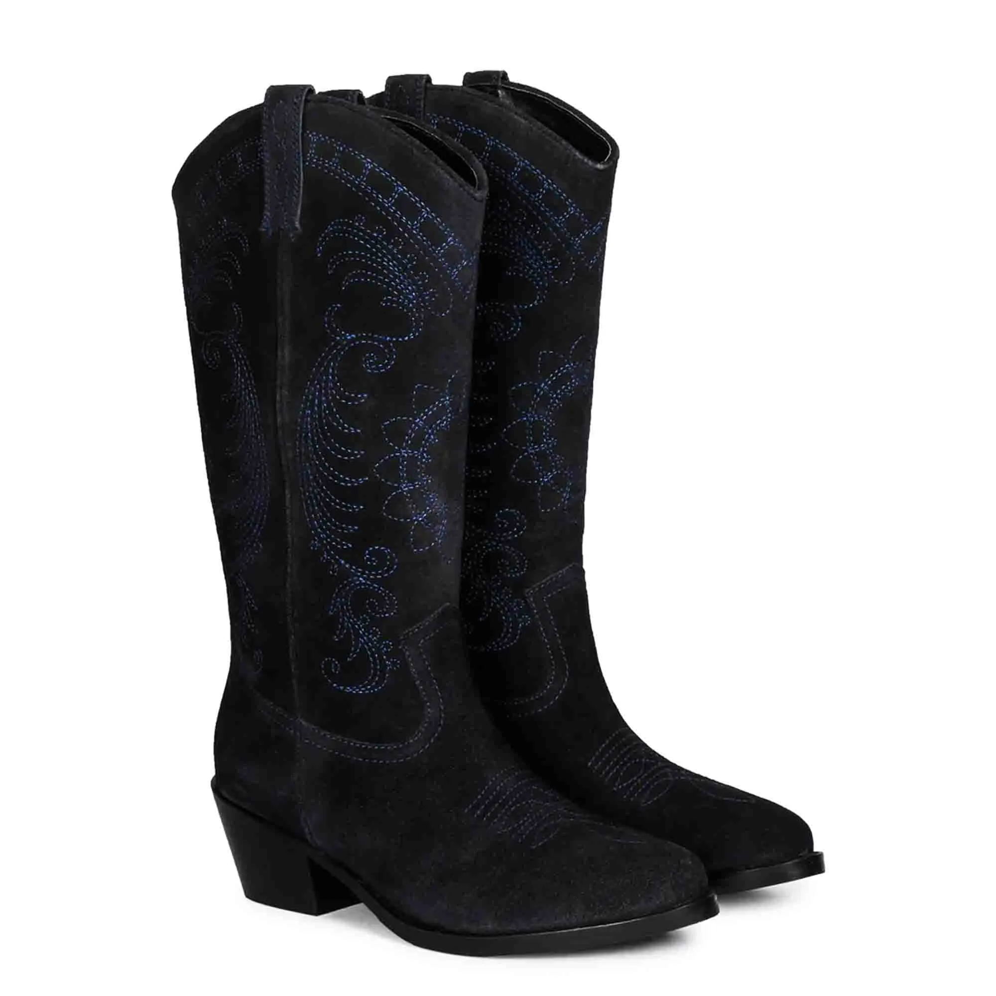 Saint Elodie Stitched Cobalt Leather Handcrafted Cowboy Boots