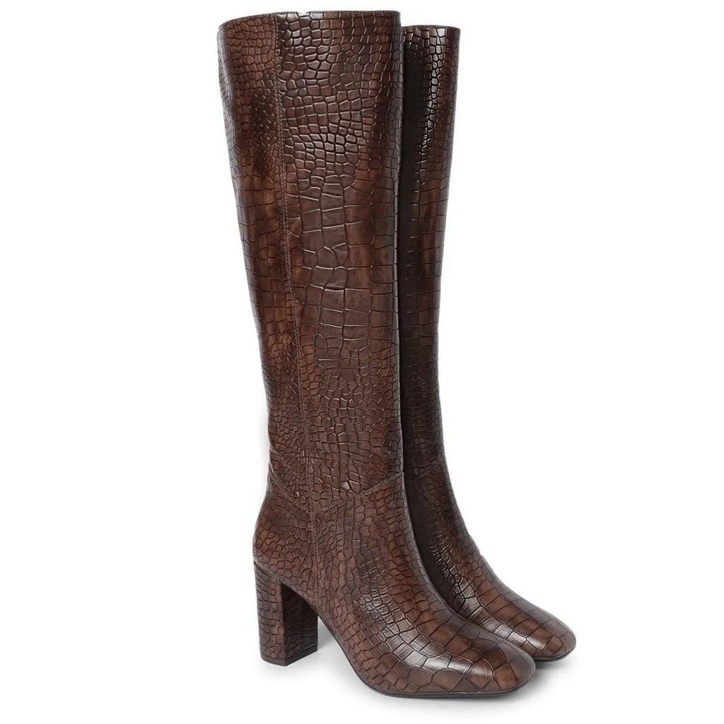 Saint Emily Brown Vegan Leather Knee High Boots