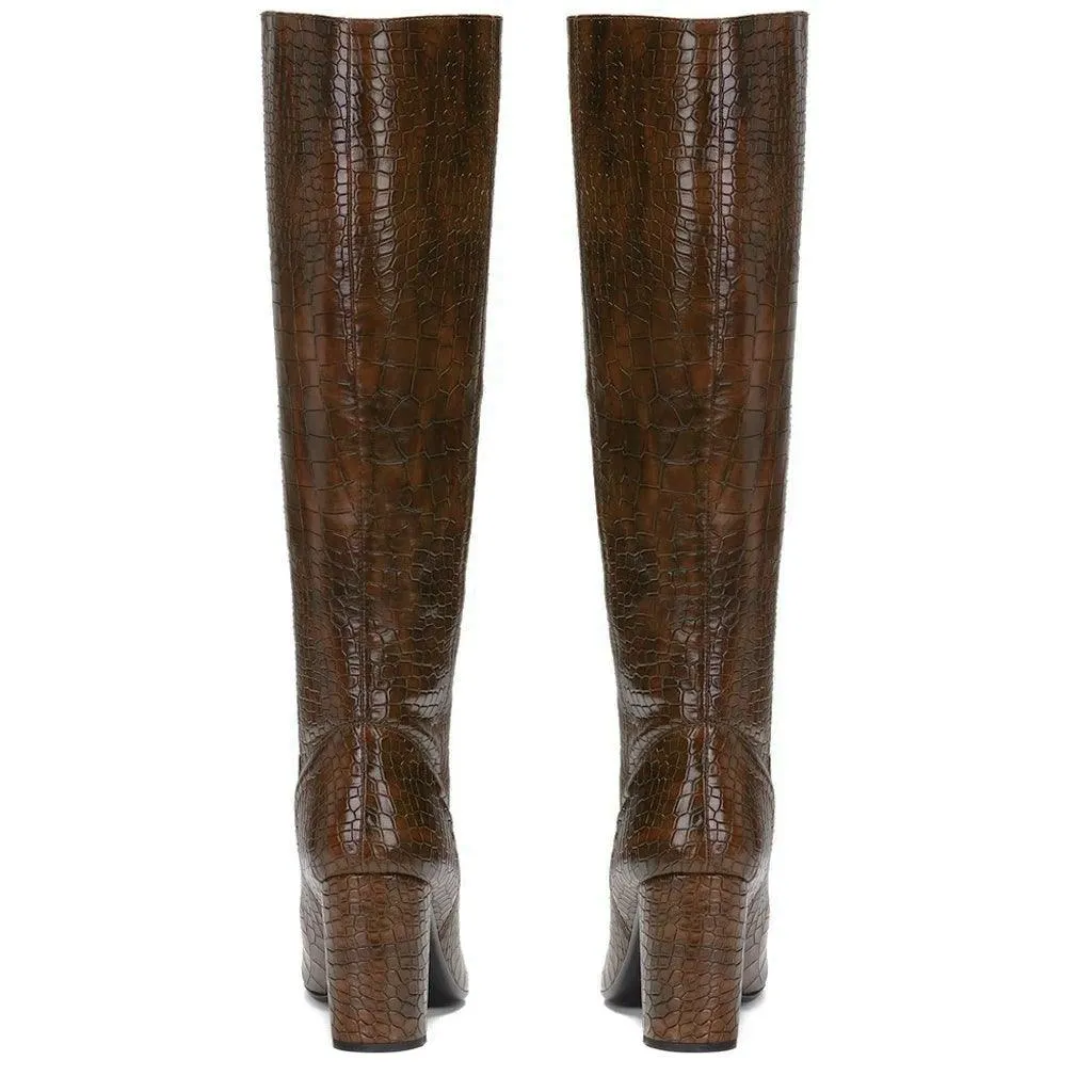 Saint Emily Brown Vegan Leather Knee High Boots