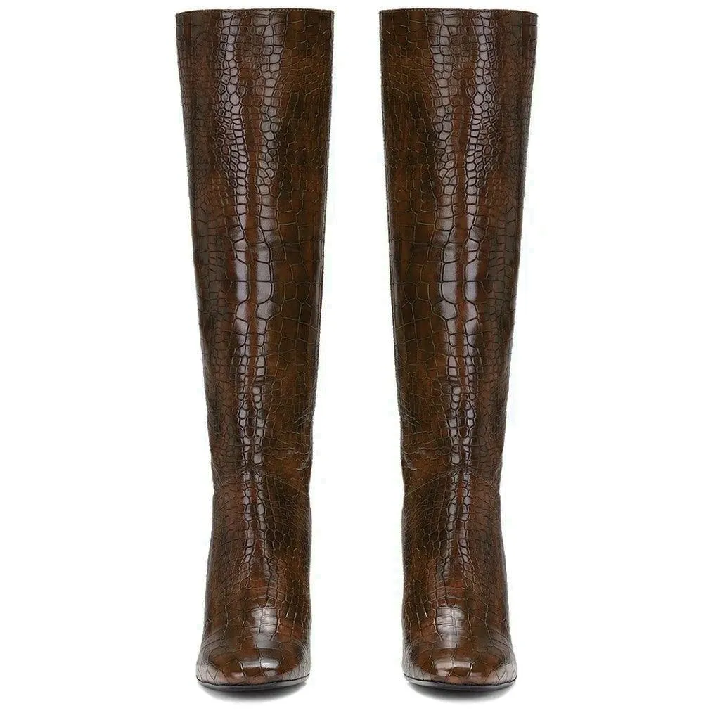 Saint Emily Brown Vegan Leather Knee High Boots