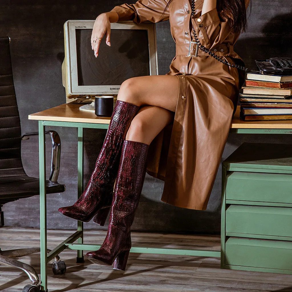 Saint Emily Burgundy Vegan Leather Knee High Boots