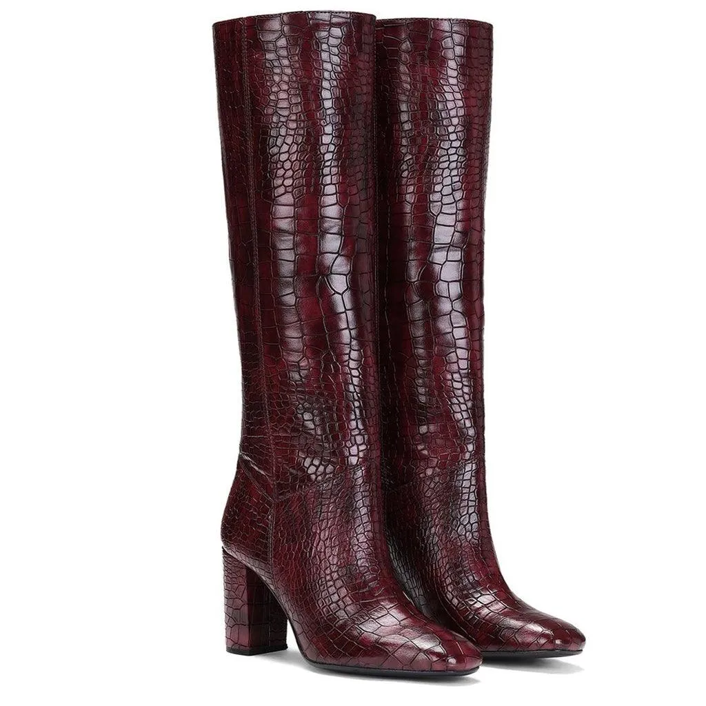 Saint Emily Burgundy Vegan Leather Knee High Boots