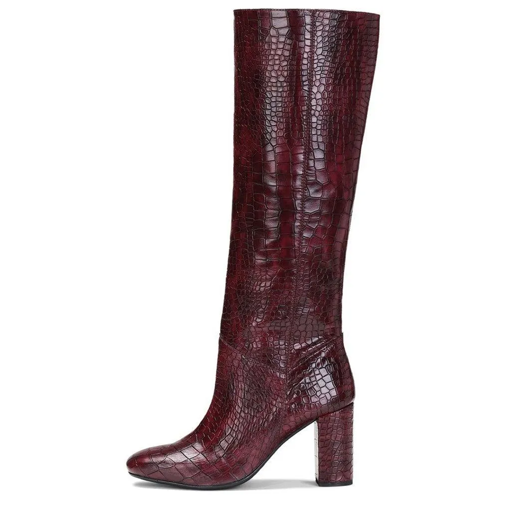 Saint Emily Burgundy Vegan Leather Knee High Boots