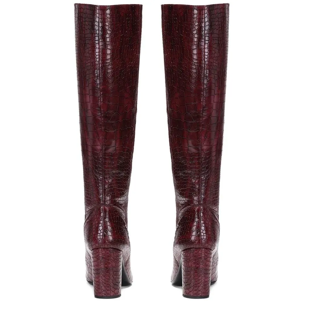 Saint Emily Burgundy Vegan Leather Knee High Boots