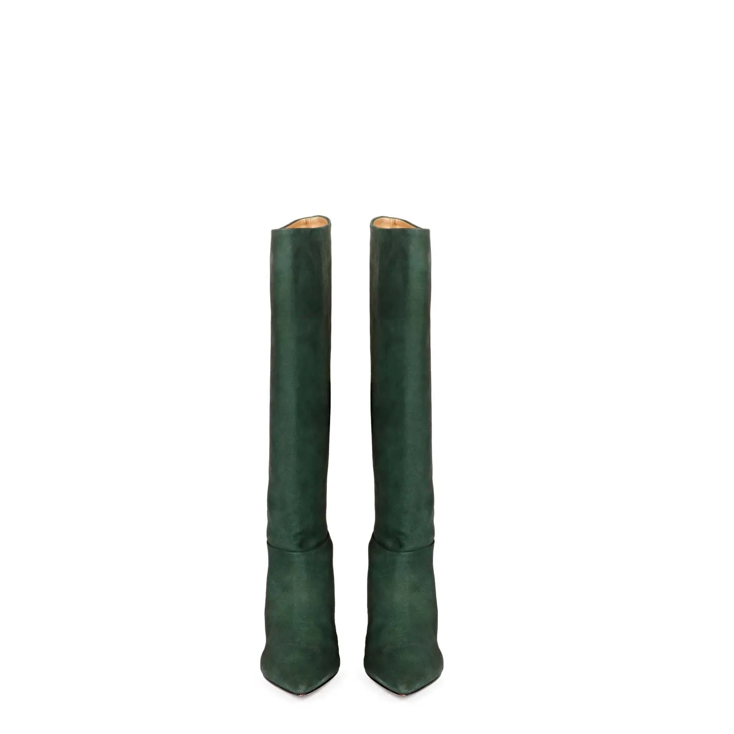 Saint Erin Green Suede Leather Kitten Heel Long Boots