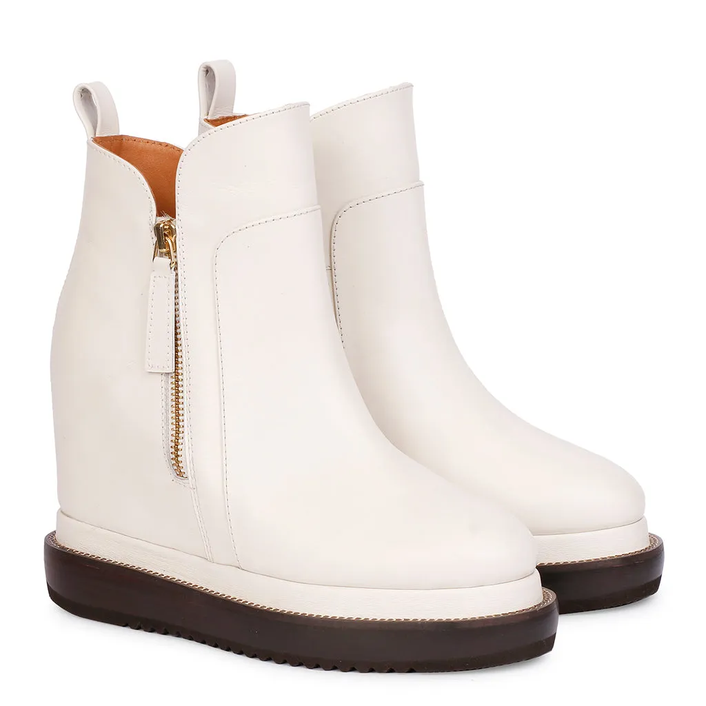 Saint Galena Off-White Leather Inner Wedge Heel Ankle Boots