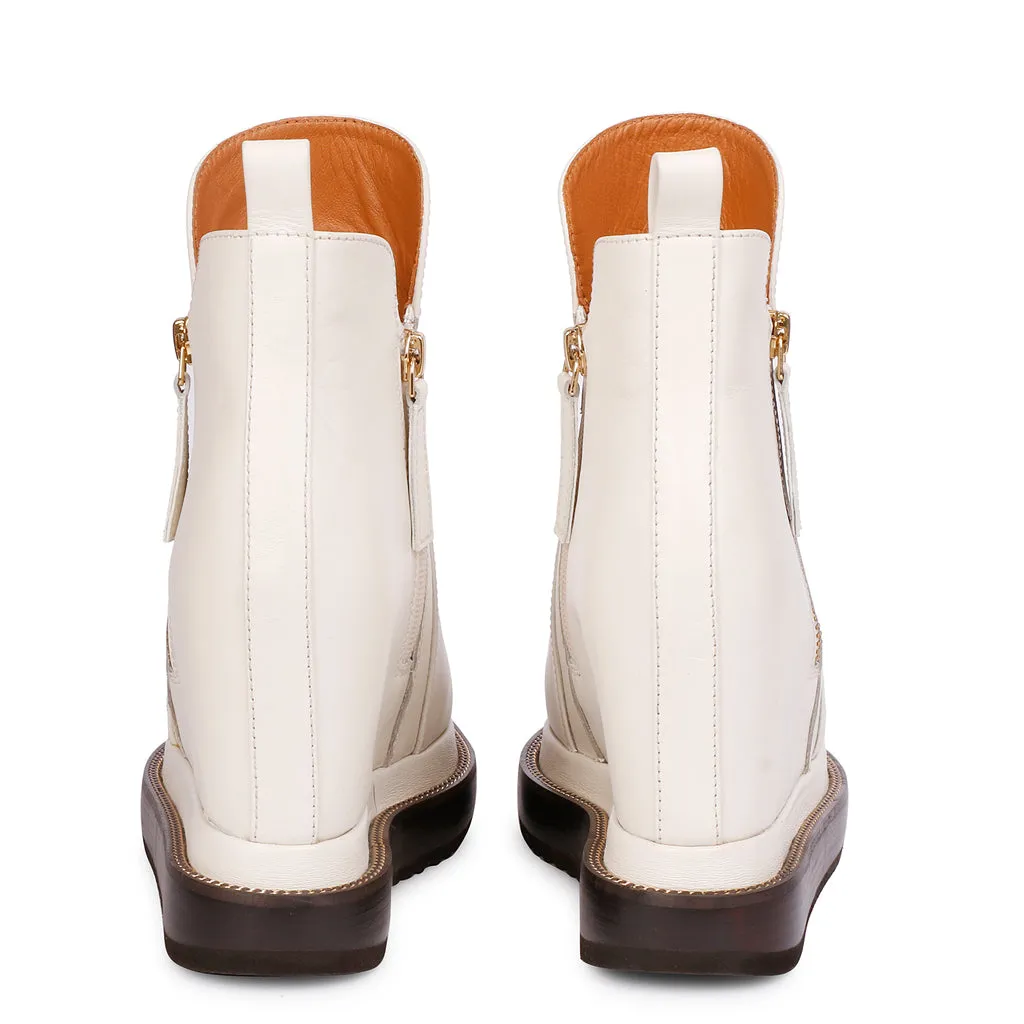 Saint Galena Off-White Leather Inner Wedge Heel Ankle Boots