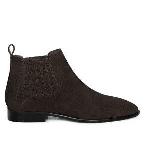 Saint Illiad Brown Croco Print Suede Leather Chelsea boots