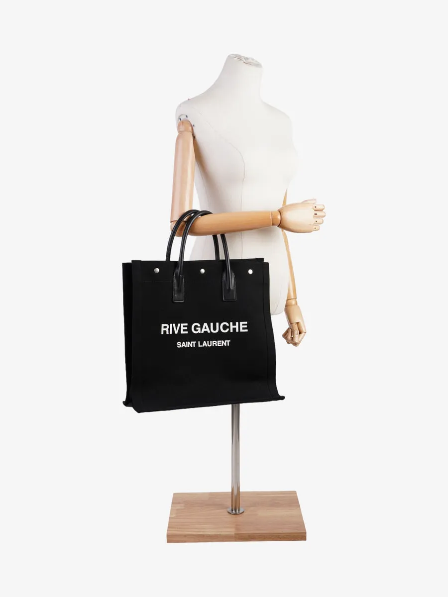 Saint Laurent Rive Gauche Tote Bag Black / White Canvas