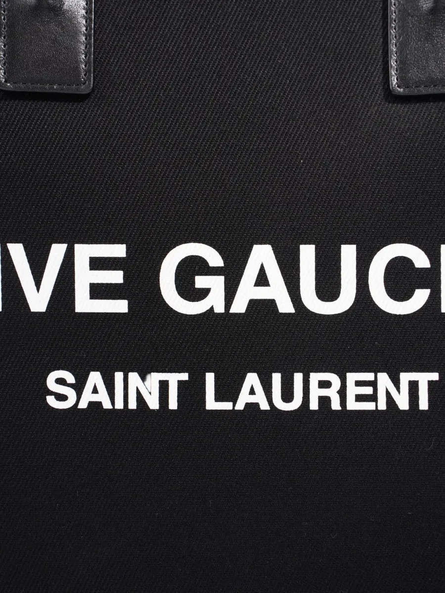 Saint Laurent Rive Gauche Tote Bag Black / White Canvas