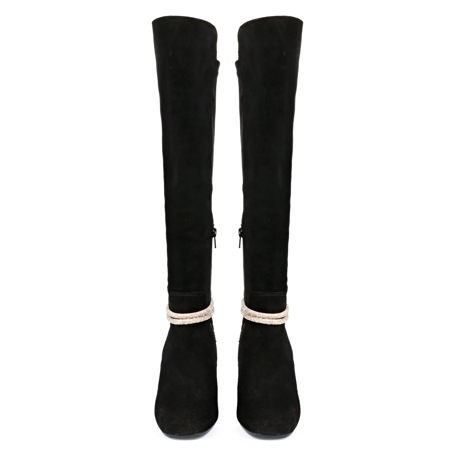 Saint Lumina Golden Cord String Black Leather Knee High Boots