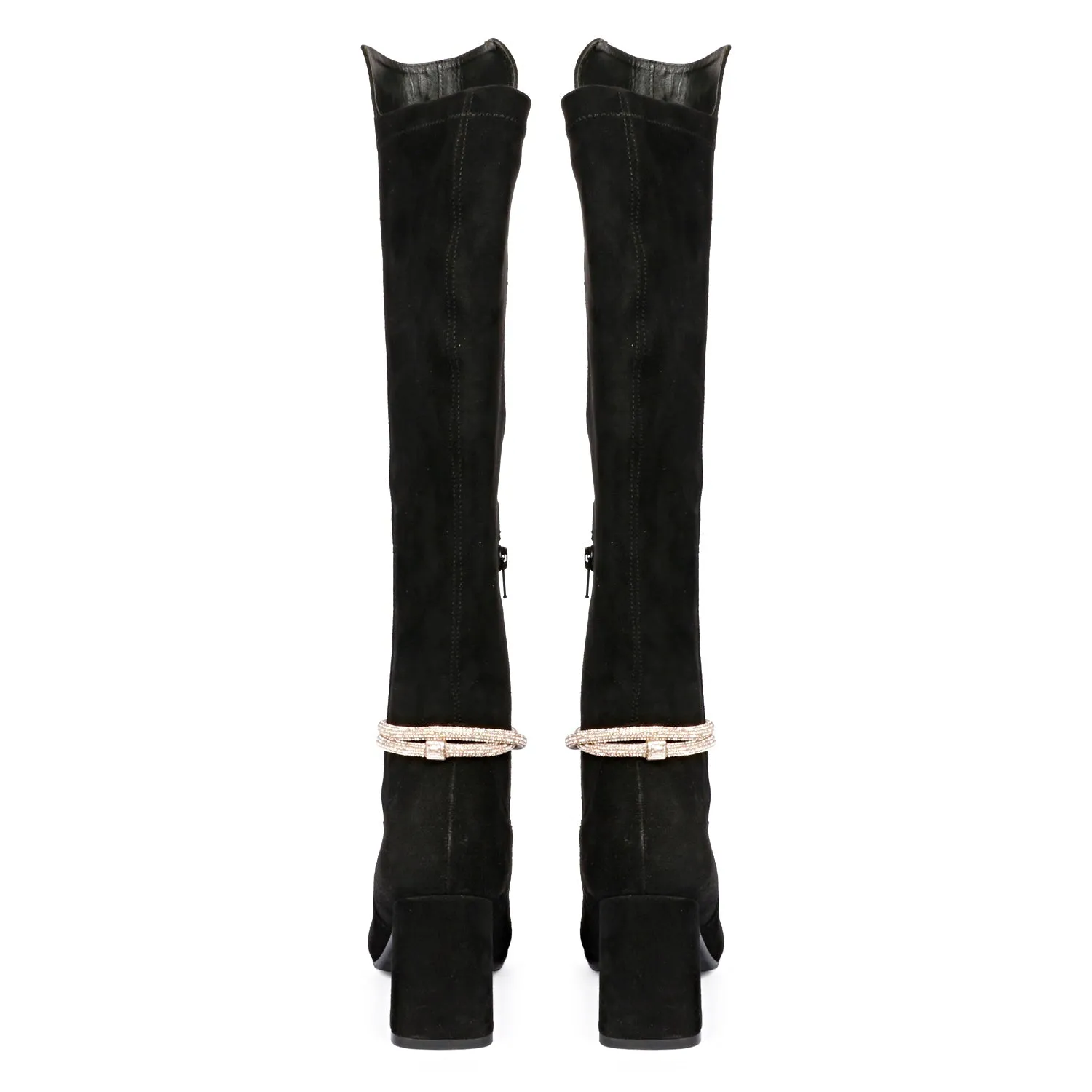 Saint Lumina Golden Cord String Black Leather Knee High Boots