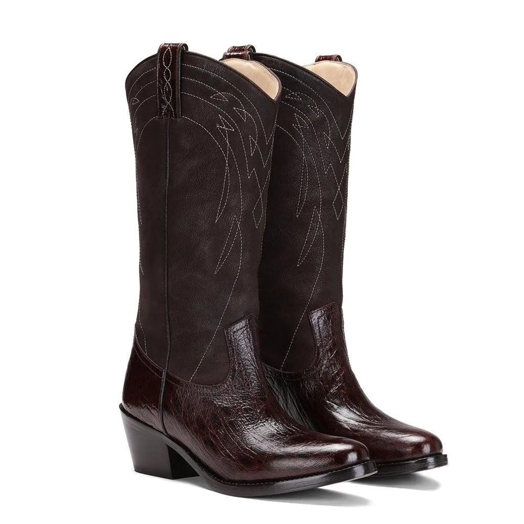 Saint Trinity Brown Patent Leather cowboy Calf Boots