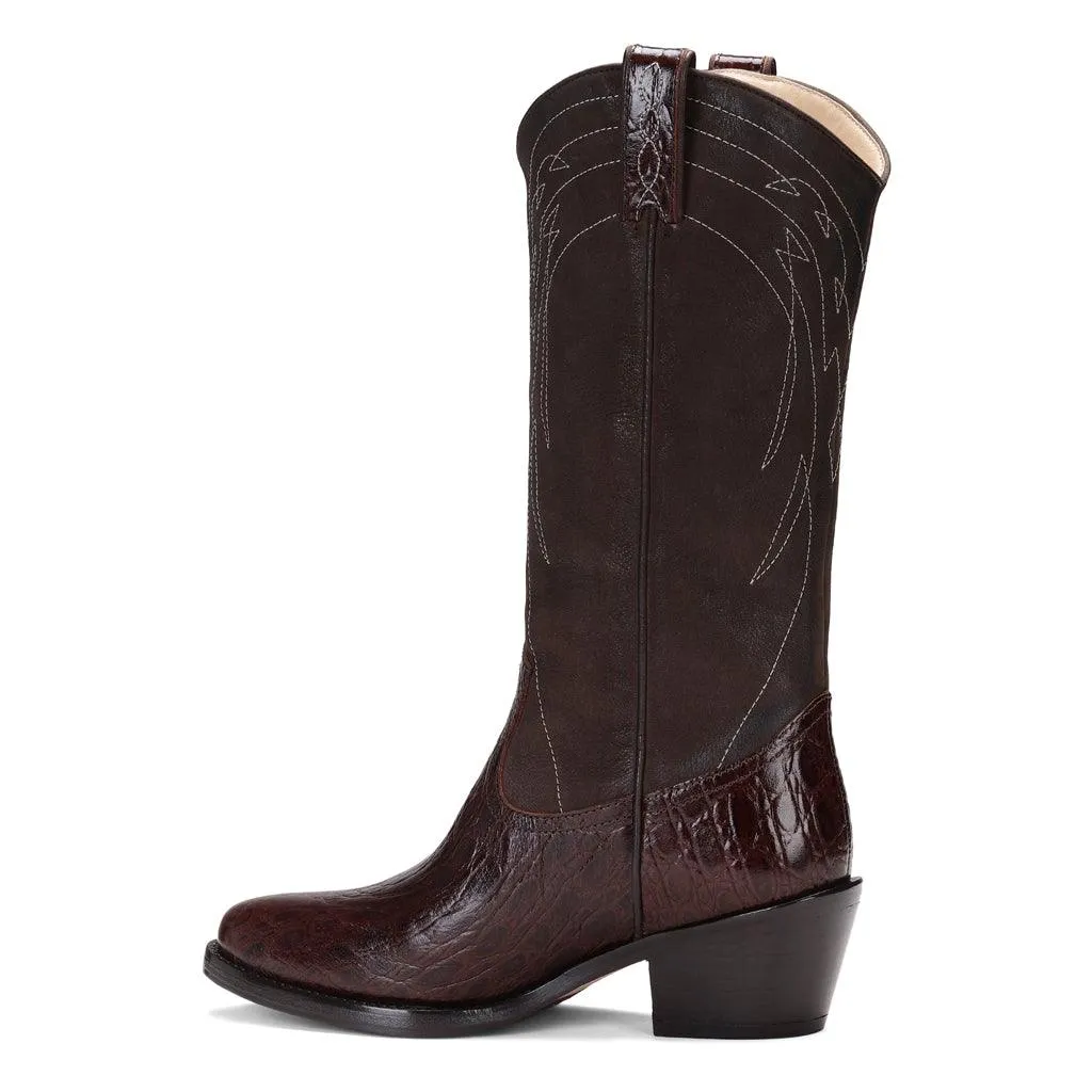 Saint Trinity Brown Patent Leather cowboy Calf Boots