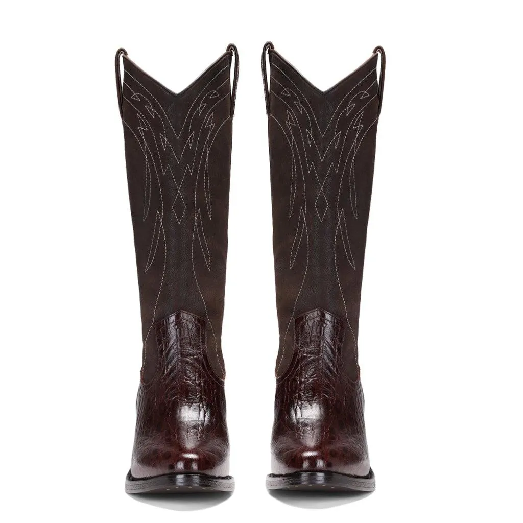 Saint Trinity Brown Patent Leather cowboy Calf Boots