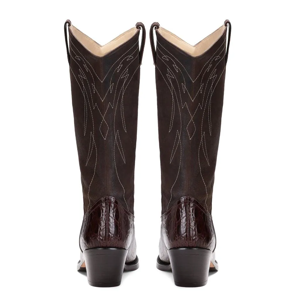 Saint Trinity Brown Patent Leather cowboy Calf Boots