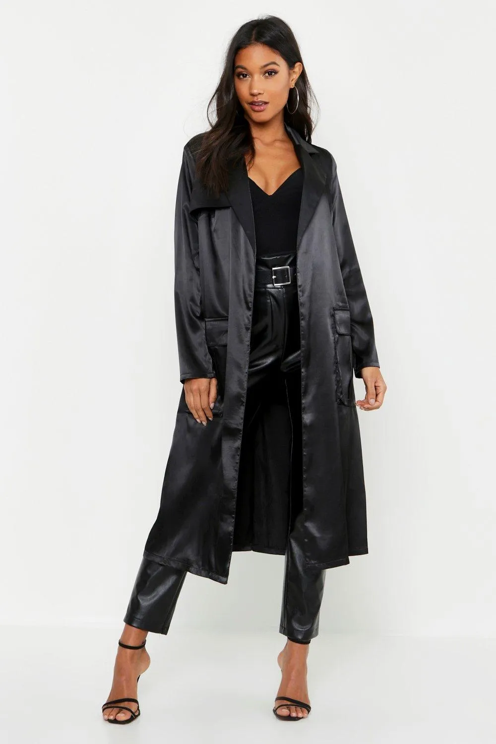 Satin Utility Belted Trench Coat