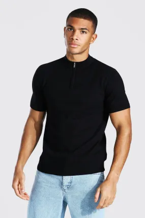 Short Sleeve Half Zip Turtle Neck Sweater