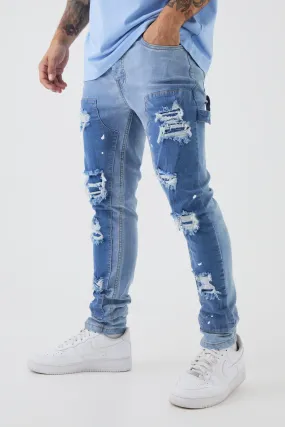 Skinny Stretch Stacked Carpenter Rip & Repair Denim Jeans