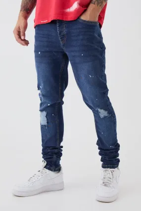 Skinny Stretch Stacked Distressed Paint Splatter Denim Jeans