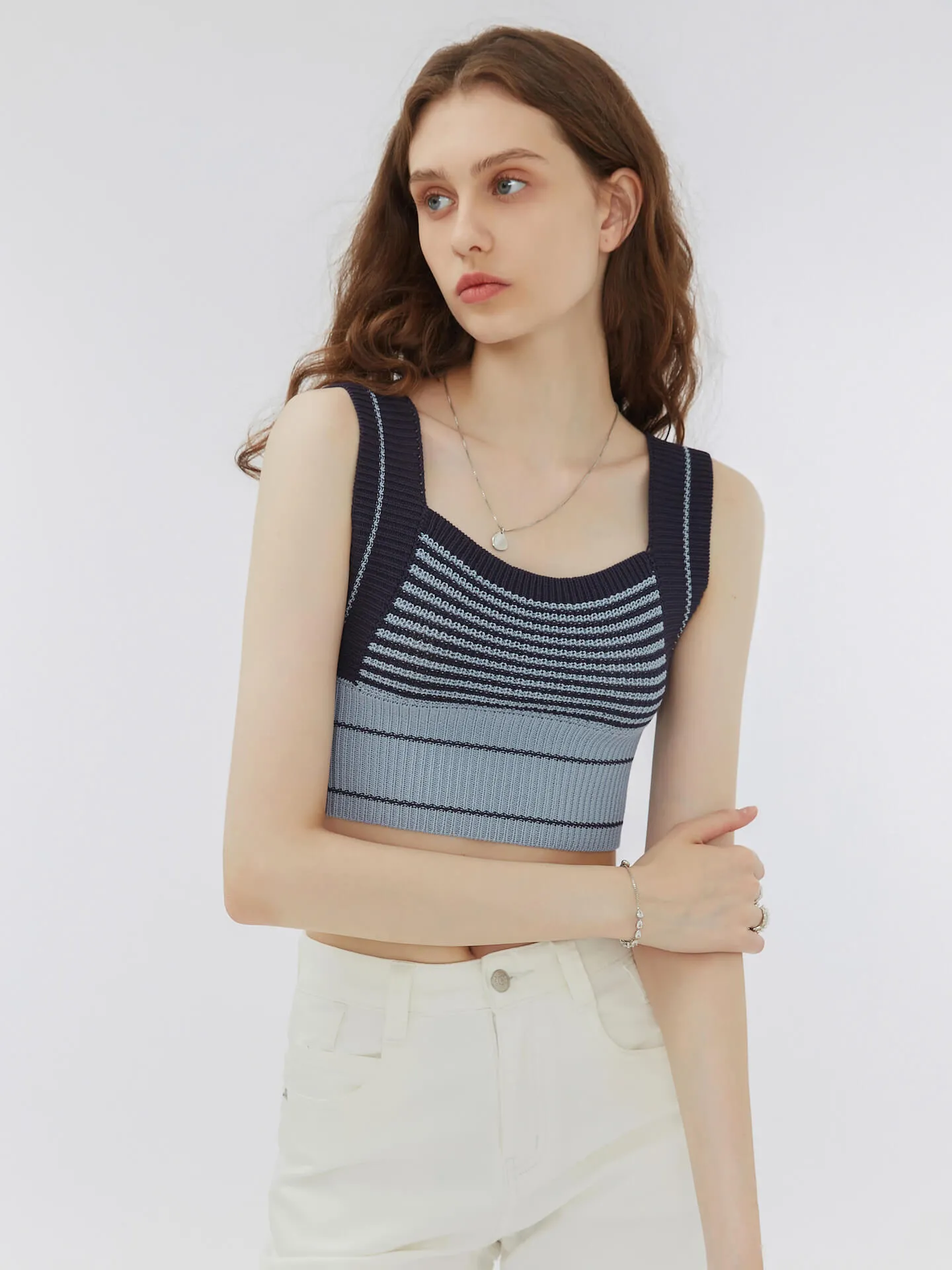 Sleeveless Striped Fitted Knit Top