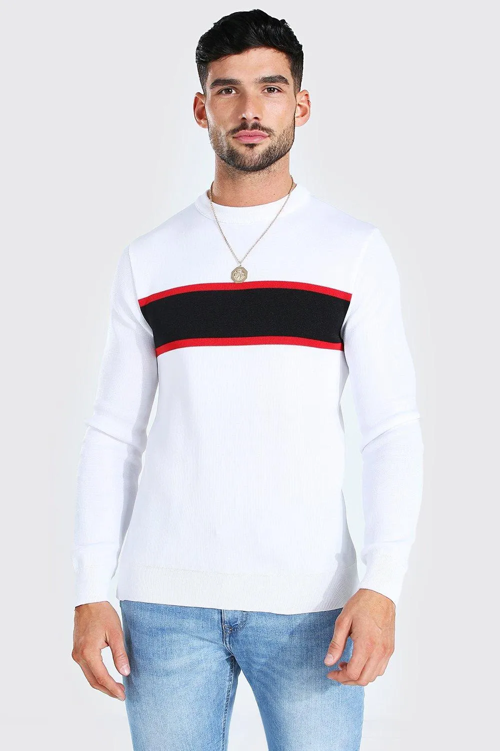 Smart Muscle Fit Colour Block Sweater