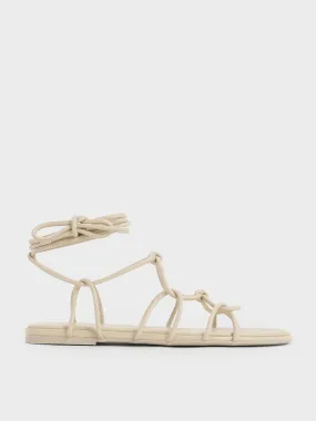 Strappy Knotted Tie-Around Sandals - Beige