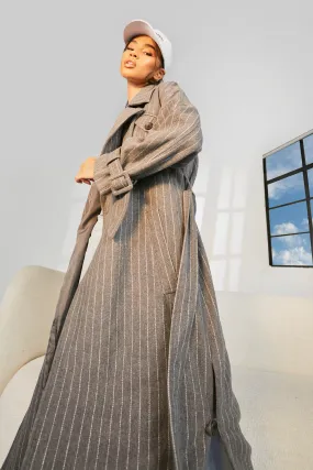 Striped Wool Look Trench Coat