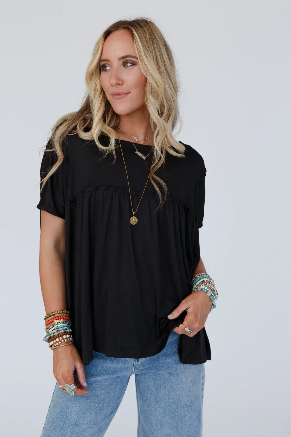 Sunday Morning Babydoll Top - Black