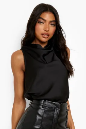 Tall Cowl Neck Sleeveless Satin Top