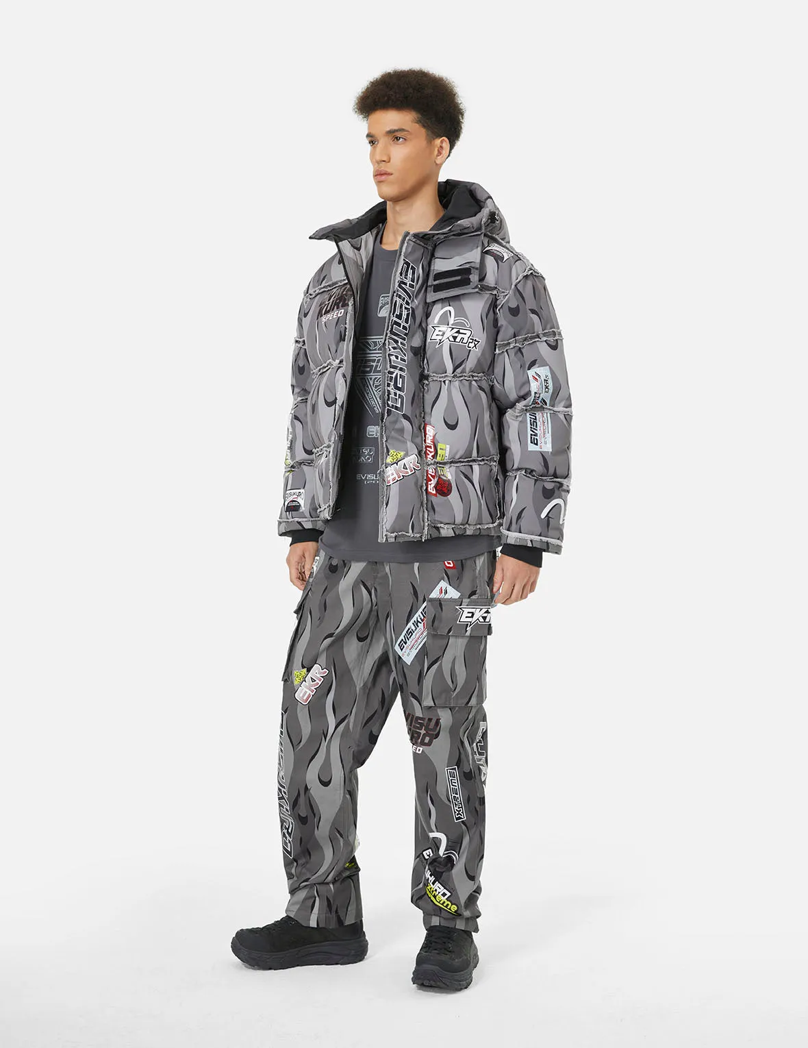 Tear-Away Racing Camouflage Oversized Down Jacket