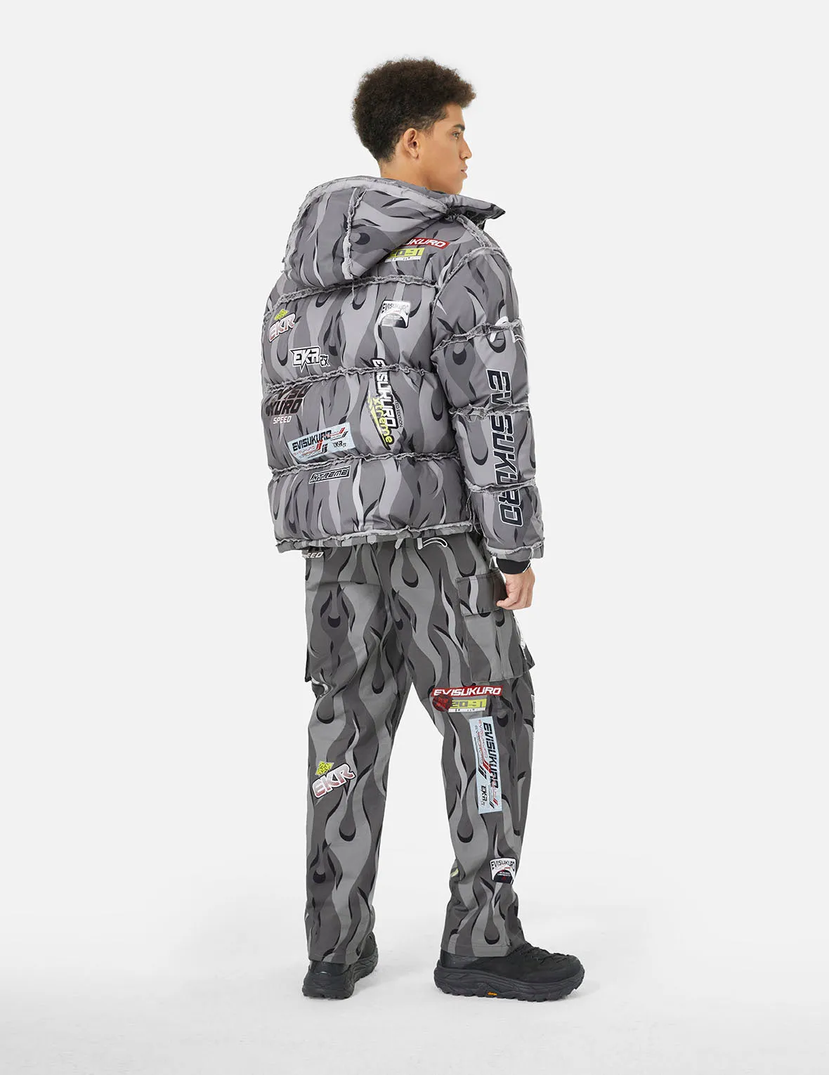 Tear-Away Racing Camouflage Oversized Down Jacket