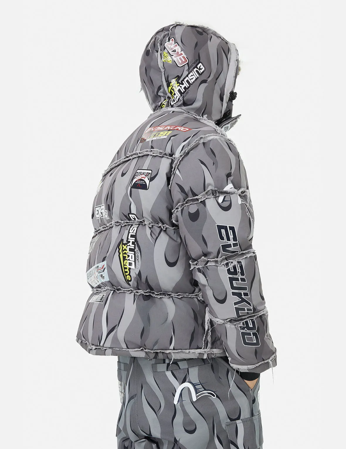 Tear-Away Racing Camouflage Oversized Down Jacket