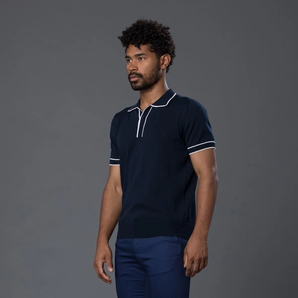 Tipped Polo - Navy/White