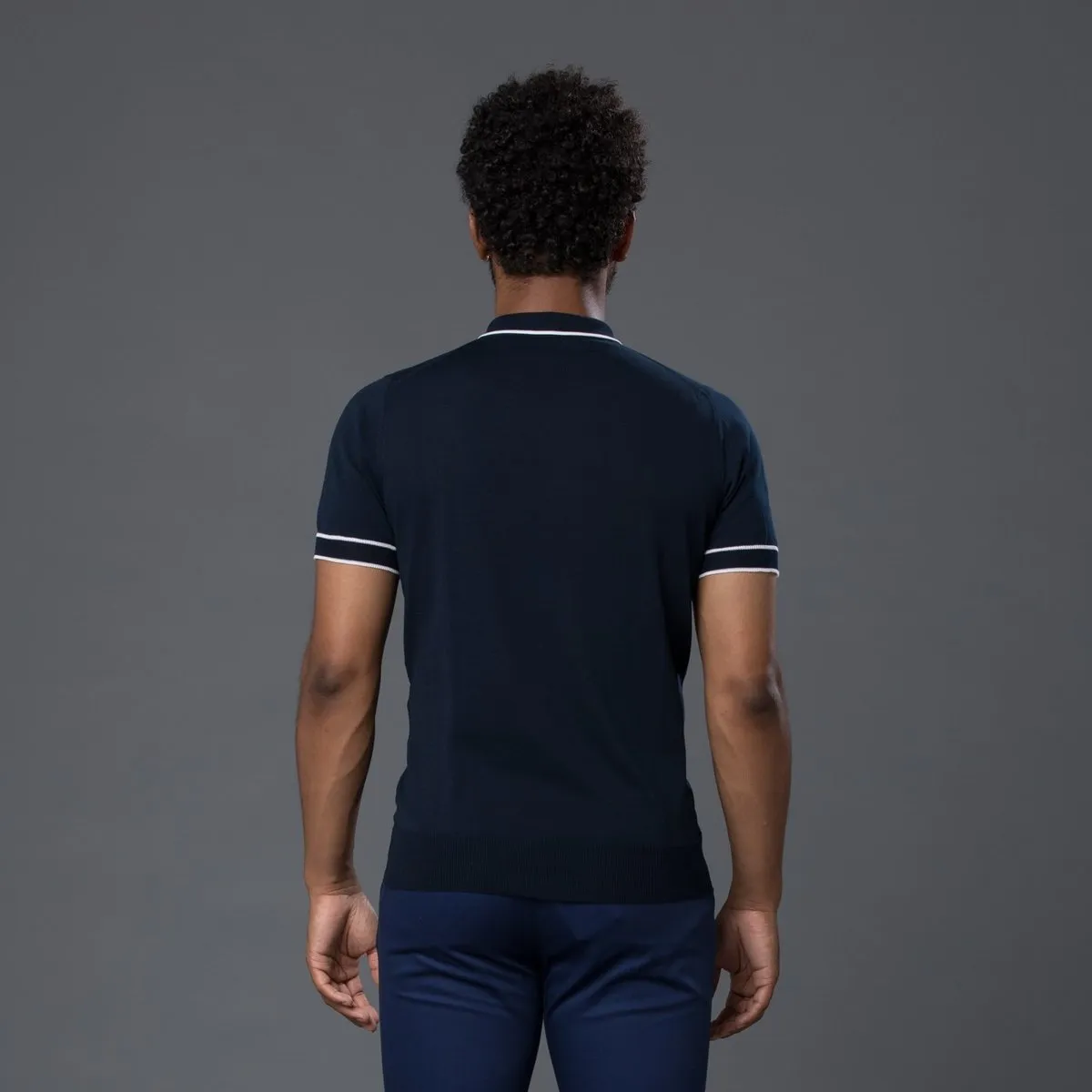 Tipped Polo - Navy/White