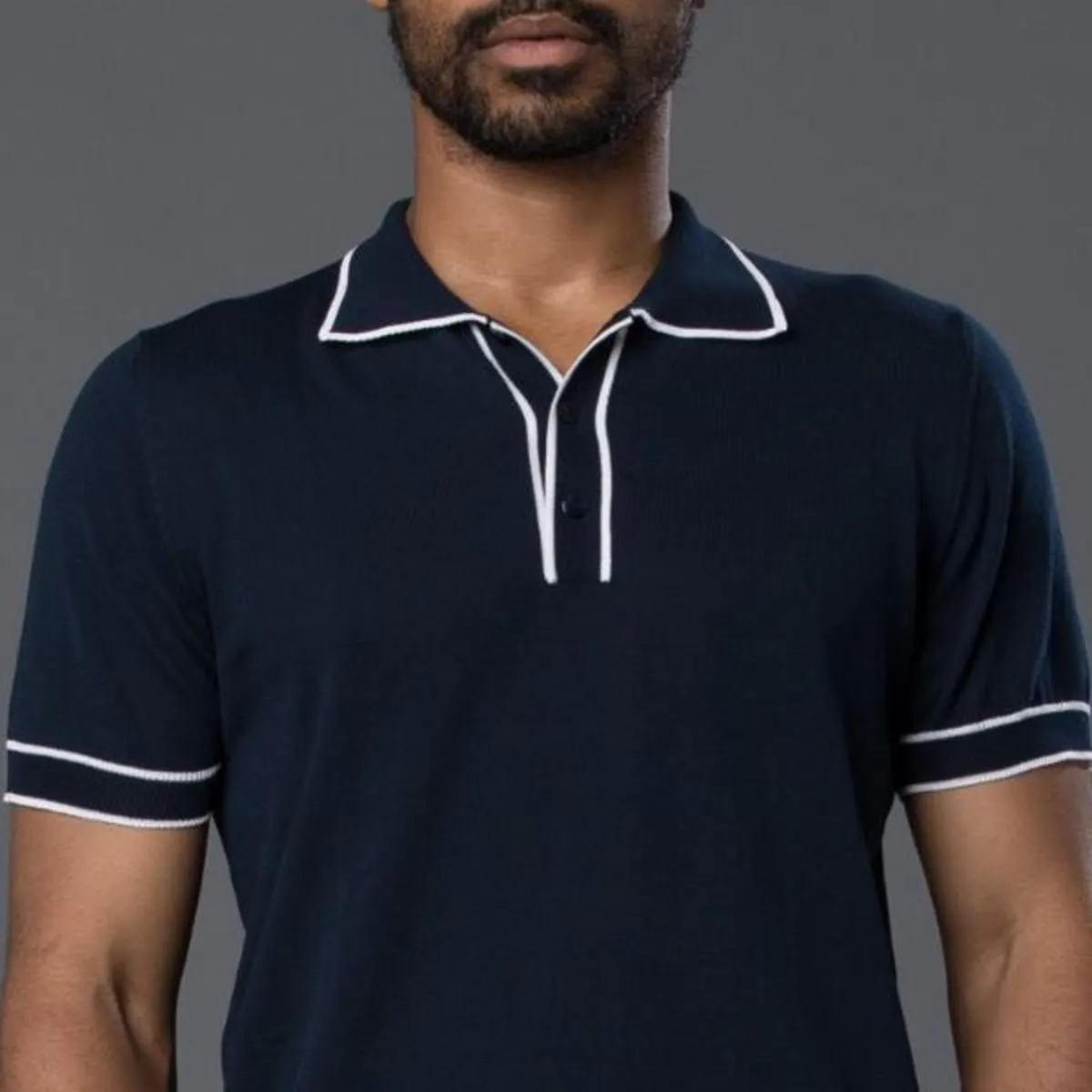 Tipped Polo - Navy/White