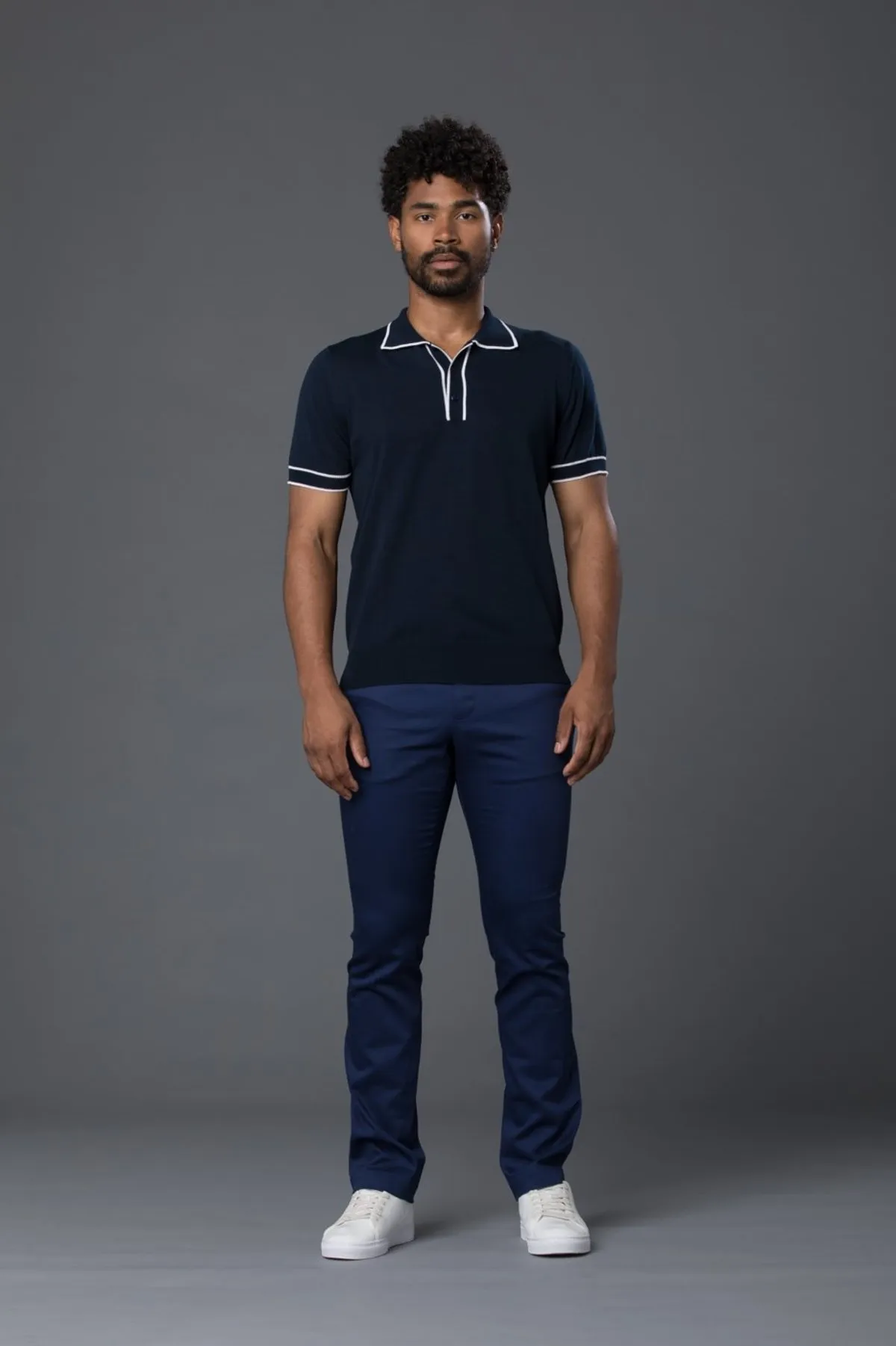 Tipped Polo - Navy/White