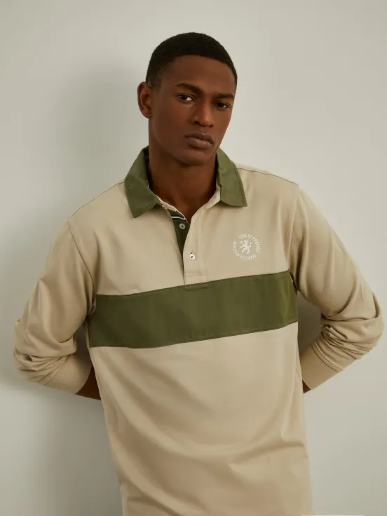 Two-tone long-sleeved polo