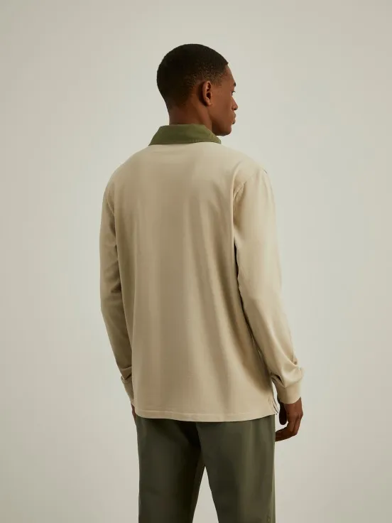 Two-tone long-sleeved polo