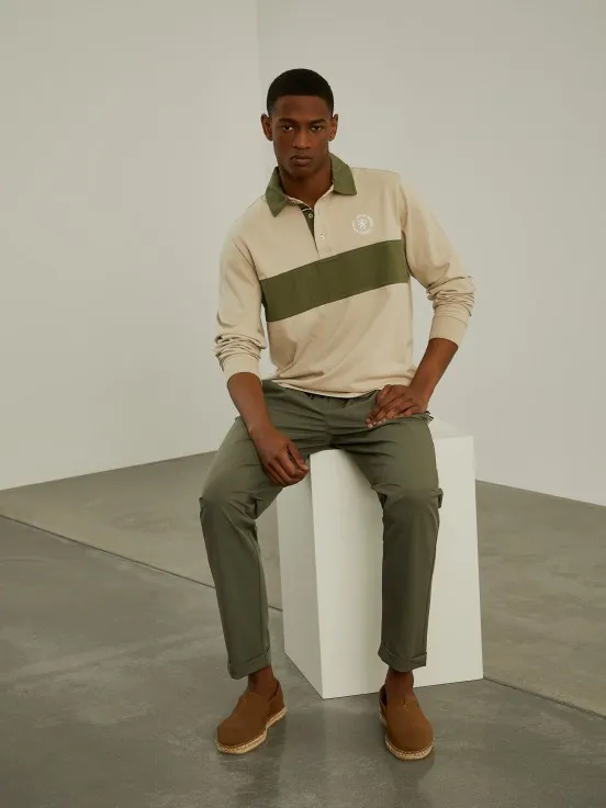 Two-tone long-sleeved polo