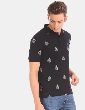 U.S. Polo Assn. Men Black Allover Print Cotton Pique Polo Shirt