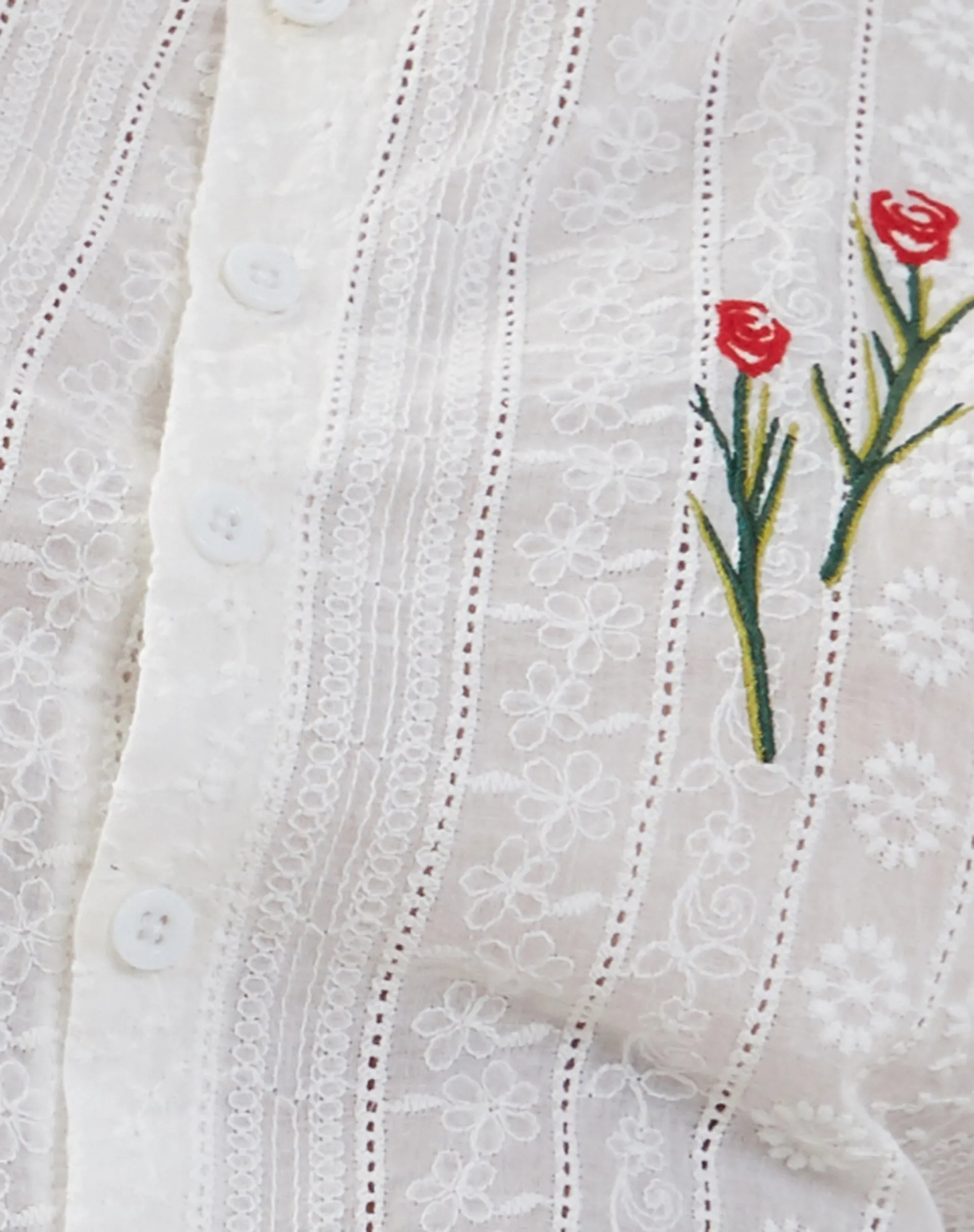 Vezia Broderie Sleeveless Top in White with Rose Embroidery